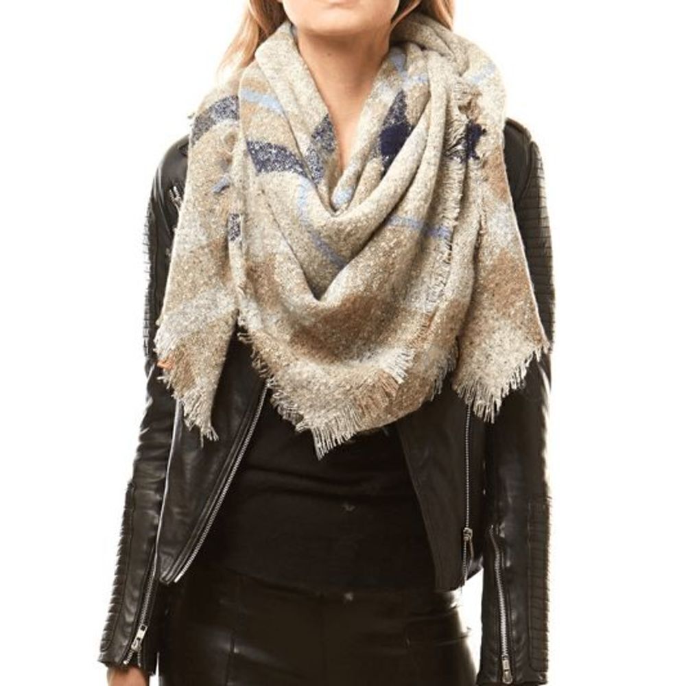  Ladies Ivory Plaid Blanket Scarf